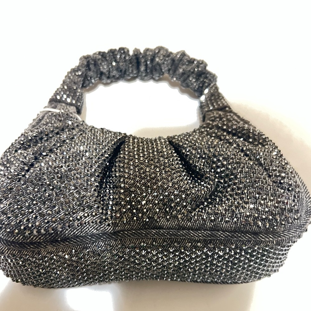 JW PEI Black Glam Gabi Rhinestone Black Ruched Textured Hobo Shoulder Bag::NWT:: - Picture 3 of 11